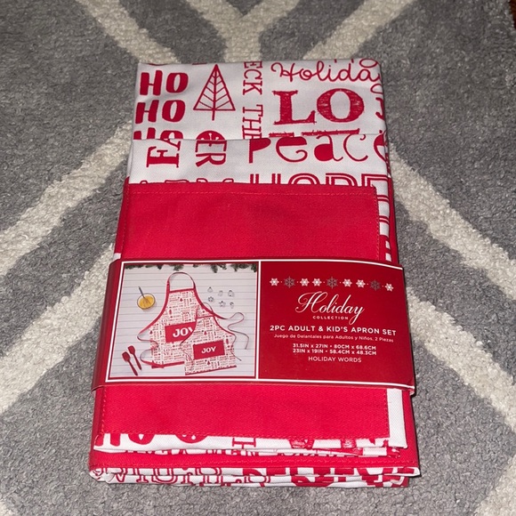 Holiday Words Adult and Kids Apron Set - Picture 1 of 4
